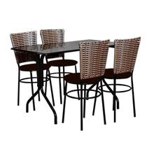 Conjunto Mesa Retangular 70x120cm Preta Com 4 Cadeiras Junco Cappuccino