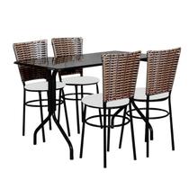 Conjunto Mesa Retangular 70x120cm Preta Com 4 Cadeiras Junco Cappuccino