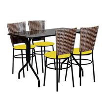 Conjunto Mesa Retangular 70x120cm Preta Com 4 Cadeiras Junco Cappuccino Conjunto Mesa Retangular 70x120cm Preta Com 4 Cadeiras Junco Cappuccino