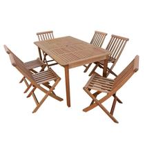Conjunto Mesa Retangular e 6 Cadeiras Dobráveis Madeira Maciça Marrom