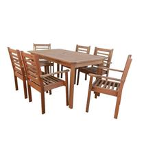 Conjunto Mesa Retangular e 6 Cadeiras Empilháveis Madeira Maciça Marrom