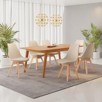 Conjunto Mesa Retangular MDF com 6 Cadeiras Saarinen PP Marrom/Nude/Cinamomo