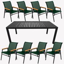 Conjunto Mesa Retangular Ripada de Alumínio com 8 Cadeiras Praia de Jardim para Jantar