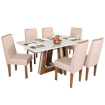 Conjunto Mesa Retangular Vidro Agnes 6 Cadeiras com Apliques - São Carlos Conjunto Mesa Retangular Vidro Agnes 6 Cadeiras com Apliques - São Carlos