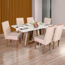 Conjunto Mesa Retangular Vidro Agnes 6 Cadeiras com Apliques - São Carlos Conjunto Mesa Retangular Vidro Agnes 6 Cadeiras com Apliques - São Carlos