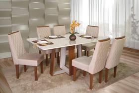 Conjunto Mesa Retangular Vidro Beatriz 6 Cadeiras com Apliques - São Carlos Conjunto Mesa Retangular Vidro Beatriz 6 Cadeiras com Apliques - São Carlos