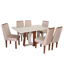 Conjunto Mesa Retangular Vidro Beatriz 6 Cadeiras com Apliques - São Carlos Conjunto Mesa Retangular Vidro Beatriz 6 Cadeiras com Apliques - São Carlos