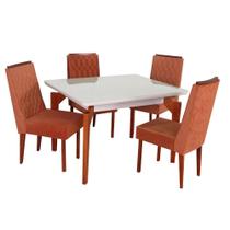Conjunto Mesa Retangular Vidro Floripa 4 Cadeiras com Apliques - São Carlos Conjunto Mesa Retangular Vidro Floripa 4 Cadeiras com Apliques - São Carlos