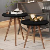 Conjunto Mesa Retrô Lateral e Apoio Sala de Estar Preto Fosco