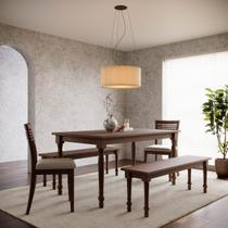 Conjunto Mesa Rubi com 2 Bancos e 2 Cadeiras Madeira Pinus Café - Finestra