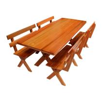 Conjunto Mesa Rústica 2m e 4 Bancos Madeira Maciça Eucalipto
