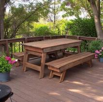 Conjunto Mesa Rustica Com 2 Bancos Em Madeira Maciça para Área Externa / Jardim Yescasa Conjunto Mesa Rustica Com 2 Bancos Em Madeira Maciça para Área Externa / Jardim Yescasa