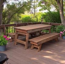 Conjunto Mesa Rustica Com 2 Bancos Em Madeira Maciça para Área Externa / Jardim Yescasa Conjunto Mesa Rustica Com 2 Bancos Em Madeira Maciça para Área Externa / Jardim Yescasa