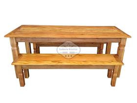 Conjunto Mesa Rústica com Bancos de Encaixe em Madeira de Demolição Sudeste Rústico