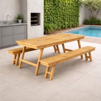 Conjunto Mesa Rústica com Bancos Madeira Maciça 2,40m Área Externa Churrasco Jardim Conjunto Mesa Rústica com Bancos Madeira Maciça 2,40m Área Externa Churrasco Jardim