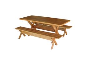 Conjunto Mesa Rústica Com Bancos Madeira Maciça Angelim Churrasco 2,00m