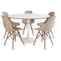 Conjunto Mesa Saarinen Branca 120cm e 5 Cadeiras Eames Fendi