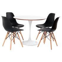 Conjunto Mesa Saarinen Branca 90cm e 4 Cadeiras Eames Preta