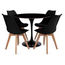 Conjunto Mesa Saarinen Mdf 90cm Preta 4 Cadeiras Leda Luxo