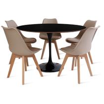 Conjunto Mesa Saarinen Preta 120cm e 5 Cadeiras Leda Fendi