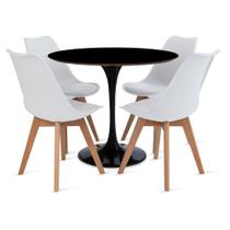 Conjunto Mesa Saarinen Preta 90cm e 4 Cadeiras Leda Branca