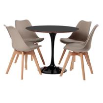 Conjunto Mesa Saarinen Preta 90cm e 4 Cadeiras Leda Fendi