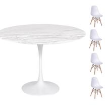 Conjunto Mesa Saarinen Redonda Espirito Santo 107cm + 4 Cadeiras Eames DSW - Branca