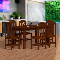 Conjunto Mesa Safira Em Madeira Maciça 160x88 Com 06 Cadeiras Castanho