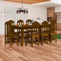 Conjunto mesa safira em madeira maciça 200x88 com 8 cadeiras imbuia nemargi