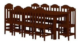 Conjunto Mesa Safira Em Madeira Maciça 220x88 Com 10 Cadeiras Castanho - Nemargi