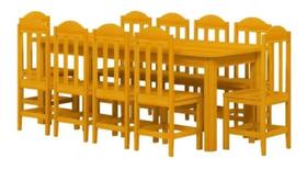 Conjunto Mesa Safira Em Madeira Maciça 220x88 Com 10 Cadeiras Cerejeira