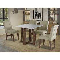 Conjunto Mesa Sala De Jantar Athenas 4 Cadeiras Quadrada 90X90 Cedro/Off