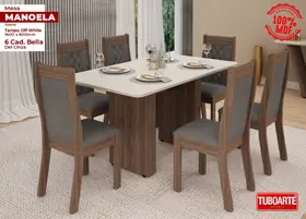 Conjunto Mesa Sala de Jantar Tuboarte Manoela com 6 Cadeiras Bella