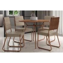 Conjunto: Mesa Sala Jantar 1588 Aço c/ Tampo Madeirado 100x100cm e 4 Cadeiras 1736 Rose/Freijo/Nogal - Rose/Areia - Caramelo - Carraro Conjunto: Mesa Sala Jantar 1588 Aço c/ Tampo Madeirado 100x100cm e 4 Cadeiras 1736 Rose/Freijo/Nogal - Rose/Areia - Caramelo - Carraro