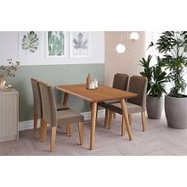 Conjunto: Mesa Sala Jantar Adele Tampo Madeirado 130x80cm e 4 Cadeiras Clarice Carvalho/Cinamomo - Suede Joli Capuccino Cimol