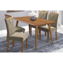 Conjunto: Mesa Sala Jantar Adele Tampo Madeirado 130x80cm e 4 Cadeiras Fernanda Carvalho/Cinamomo - Suede Joli Capuccino Cimol