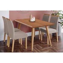 Conjunto: Mesa Sala Jantar Adele Tampo Madeirado 130x80cm e 4 Cadeiras Juliana Carvalho/Cinamomo - Linho Bege - Cimol Conjunto: Mesa Sala Jantar Adele Tampo Madeirado 130x80cm e 4 Cadeiras Juliana Carvalho/Cinamomo - Linho Bege - Cimol