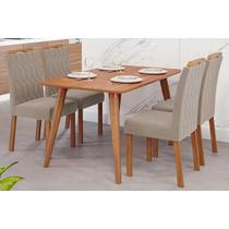 Conjunto: Mesa Sala Jantar Adele Tampo Madeirado 130x80cm e 4 Cadeiras Paola Carvalho/Cinamomo - Linho Bege Cimol