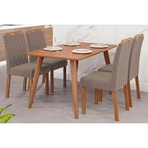 Conjunto: Mesa Sala Jantar Adele Tampo Madeirado 130x80cm e 4 Cadeiras Paola Carvalho/Cinamomo - Suede Joli Capuccino Cimol