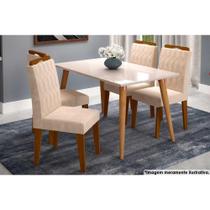 Conjunto: Mesa Sala Jantar Adele Tampo Madeirado c/Vidro 130cm Canto Reto + 4 Cadeiras Paola Savana/OW/Madeira/Nude - Cimol