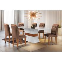 Conjunto: Mesa Sala Jantar Agata Tampo Madeirado 120cm Canto Curvo + 4 Cadeiras Imperatriz Imbuia/Chocolate - Rufato Conjunto: Mesa Sala Jantar Agata Tampo Madeirado 120cm Canto Curvo + 4 Cadeiras Imperatriz Imbuia/Chocolate - Rufato