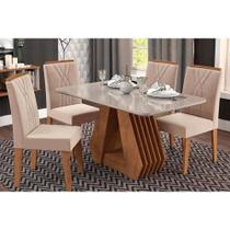 Conjunto: Mesa Sala Jantar Ágata Tampo Madeirado c/ Vidro 130X80 cm e 4 Cadeiras Nicole Savana-Nature/Off White -Suede Nude Bege - Cimol Conjunto: Mesa Sala Jantar Ágata Tampo Madeirado c/ Vidro 130X80 cm e 4 Cadeiras Nicole Savana-Nature/Off White -Suede Nude Bege - Cimol