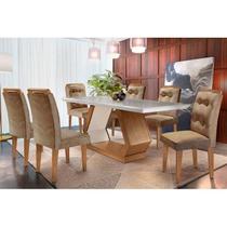 Conjunto: Mesa Sala Jantar Alvorada Tampo Madeirado 180cm Canto Reto + 6 Cadeiras Imperatriz Imbuia/Chocolate - Rufato Conjunto: Mesa Sala Jantar Alvorada Tampo Madeirado 180cm Canto Reto + 6 Cadeiras Imperatriz Imbuia/Chocolate - Rufato