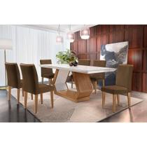 Conjunto: Mesa Sala Jantar Alvorada Tampo Madeirado c/ Vidro Canto Reto 180x90cm e 6 Cadeiras Amsterdã Imbuia/Off White - Suede Marrom - Rufato Conjunto: Mesa Sala Jantar Alvorada Tampo Madeirado c/ Vidro Canto Reto 180x90cm e 6 Cadeiras Amsterdã Imbuia/Off White - Suede Marrom - Rufato