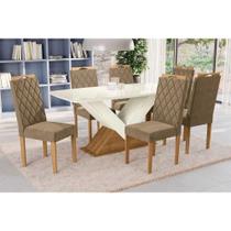 Conjunto: Mesa Sala Jantar Amora Tampo Madeirado c/ Vidro 90x170cm e 6 Cadeiras 2CAD149 Freijo/Off White/Vidro Off White - Eucalipto/V - Kappesberg