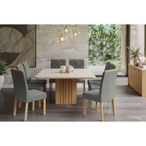 Conjunto: Mesa Sala Jantar Ana Tampo Madeirado c/ Vidro 130x130cm e 8 Cadeiras Fernanda Cinamomo/Off White - Carvalho/Linho Grafite - Cimol Conjunto: Mesa Sala Jantar Ana Tampo Madeirado c/ Vidro 130x130cm e 8 Cadeiras Fernanda Cinamomo/Off White - Carvalho/Linho Grafite - Cimol