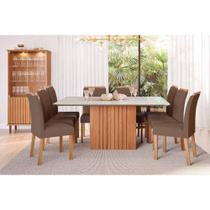 Conjunto: Mesa Sala Jantar Ana Tampo Madeirado c/ Vidro 130x130cm e 8 Cadeiras Juliana Cinamomo/Off White - Carvalho/Suede Joli Capuccino - Cimol Conjunto: Mesa Sala Jantar Ana Tampo Madeirado c/ Vidro 130x130cm e 8 Cadeiras Juliana Cinamomo/Off White - Carvalho/Suede Joli Capuccino - Cimol