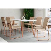 Conjunto: Mesa Sala Jantar Ariel Maior 1601 Tampo Madeirado c/ Vidro 160x80cm e 6 Cadeiras Lira Rose/Off White - Rose/Areia - Caramelo - Carraro Conjunto: Mesa Sala Jantar Ariel Maior 1601 Tampo Madeirado c/ Vidro 160x80cm e 6 Cadeiras Lira Rose/Off White - Rose/Areia - Caramelo - Carraro