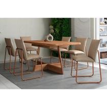 Conjunto: Mesa Sala Jantar Átria 1592 Aço c/ Tampo Madeirado 160x90cm e 6 Cadeiras 1750 Rose/Freijo/Nogal - Rose/Areia - Carraro Conjunto: Mesa Sala Jantar Átria 1592 Aço c/ Tampo Madeirado 160x90cm e 6 Cadeiras 1750 Rose/Freijo/Nogal - Rose/Areia - Carraro