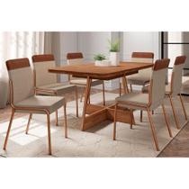 Conjunto: Mesa Sala Jantar Átria 1592 Aço c/ Tampo Madeirado 160x90cm e 6 Cadeiras Duo Rose/Freijo/Nogal - Rose/Areia - Caramelo - Carraro